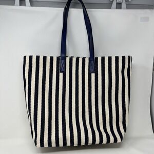 Barnes & Noble Striped Canvas Tote Navy Cream Coastal Minimalist Everyday Bag